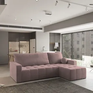 masseno Ecksofa VOLIRA mit Schlaffunktion L-Form, Sofa mit Bettkasten, Wohnzimmersofa, Couch, Soffa, Bettsofa, Couchgarnitur- Rosa, KRONOS 27 - Rosa
