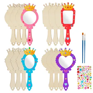 LAMEK 12 Sets DIY Holzspiegel Handwerk Holz Prinzessin Spiegel Basteln | Kinder Handspiegel Prinzessin Kosmetikspiegel Kompakter für Kinderbasteleien, Kindergeburtstage und Weihnachtsgeschenke