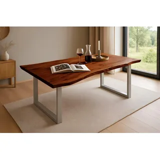 Esstisch Baumkante massiv Akazie nussbaum 140 x 80 silber QUINN - Braun