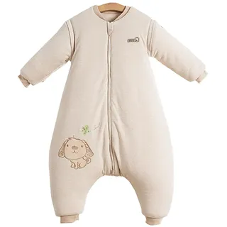 Chilsuessy Baby Winter Schlafsack mit Füßen und abnehmbar Langarm Pyjamas aus Bio Baumwolle kleine Kinder Schlafsack für Baby 1 bis 6 Jahre, Streifen Welpe/3.5 Tog Verdickt, M/Koerpergroesse 95-105cm
