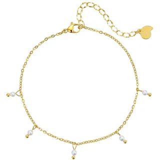 Happiness Boutique Damen Fußkettchen mit Perlen Anhängern aus Edelstahl | Wasserfeste Fußkette mit Perle-Charms in Gold - Rosegold, Silber | Verstellbares Perlen Fusskettchen