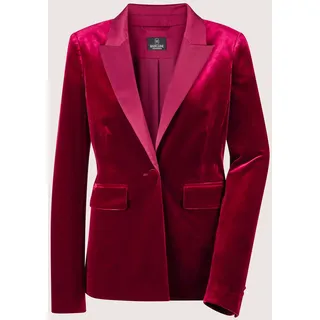 Longblazer MADELEINE "Samtjacke Samtblazer mit Reverskragen", Damen, Gr. 44, rot (rubinrot), Obermaterial: 90% Polyester Green Circle PES GreenC. 10% Elasthan EL., Modern, normal, Blazer Longblazer, Samtblazer mit Satin-Reverskragen