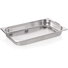 WAS 7411 065 Serie 74 Chromnickelstahl Gastronormbehälter mit Fallgrifen, Boden & Seitenlochung, 1/1 GN, 325mm x 530mm x 65mm