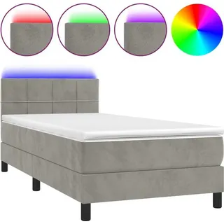 vidaXL Boxspringbett mit Matratze & LED Hellgrau 90x200 cm Samt