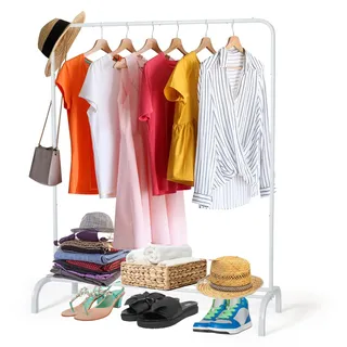 Jumua Kleiderständer aus Metall, Schrankständer mit robuster Hängeregale für Kleidung, Schuhe und Accessoires, Schwarz, Modern, Tragbar, Freistehend