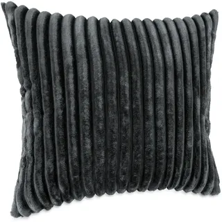 Dekokissen Kissenbezug Sofakissen Pillow Plüsch Kuschelkissen Zierkissen Cord Kissen Couchkissen Kord Kissenhülle ultraweich gestreift Lilli 40x40cm ohne Füllung Grau