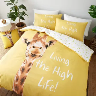 Catherine Lansfield Bettwäsche-Set Giraffe, pflegeleicht, für King-Size-Betten, Gelb