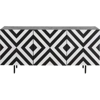 Kare Design Sideboard Arctic, Schwarz/Weiß, Handgearbeitet, Jedes Stück EIN Unikat, Soft-Close Türen, Kommode für Wohnzimmer, Ablage für Flur, Mango Massivholz, 75x160x38 cm (H/B/T)