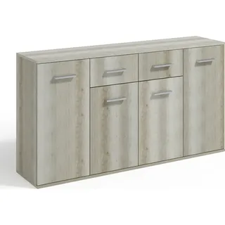 Masseno Kommode GIACOMO III 160 cm Sideboard mit 2 Schubladen und 4 Türen für Wohnzimmer Schlafzimmer Modern 160x33x85 cm Hellgrau / Hellgrau - Hellgrau