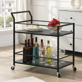 FineBuy Servierwagen Metall Schwarz 79x45x83 cm mit Rollen & Bremsen Küchenwagen 2 Ebenen Barwagen Rollwagen Multifunktional Beistellwagen für Küche - Schwarz