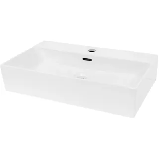 ECD Germany Waschbecken 605x365x130 mm aus Keramik Eckig Weiß Aufsatzwaschbecken