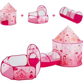 SucceBuy 3-in-1-Spielzelt für Kinder mit Tunnel für Mädchen und Jungen, Pop-Up-Spielhaus für drinnen und draußen, Tragetasche und Gurte inklusive, Farbe Magenta