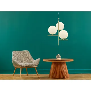 Pendelleuchte - Goldgelb - Weiß - Opalglas - Metall - H 150 cm - 3-flammig - Weiß, Gelb