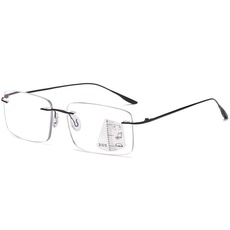 VEVESMUNDO Gleitsichtbrille Lesebrille Randlos Metall Titan Ultraleicht Multifocus Progressive Blaulichtfilter Sehhilfe Lesehilfe Bifokale Brillen für Herren Damen (1 Stück Schwarz, 1.5)