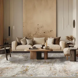 PONY DANCE rutschfeste Teppiche Wohnzimmer Vintage 160x230 cm Weiche und Flauschige Kurzflor Teppich Waschbar in Waschmaschine, Goldener Morgen