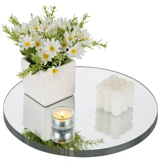 NUPTIO Runder Spiegel Spiegelplatte Glas - 30 cm 6 Stück Runde Tabletts Kerzen Platten Kreis Untersetzer Hochzeitstisch Tisch Tafelaufsätze Hochzeitsdekoration Hochzeitsdeko Home Dekoration