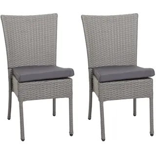 Mendler 2er-Set Poly-Rattan Gartenstuhl 52 x 52 x 90 cm grau/silber