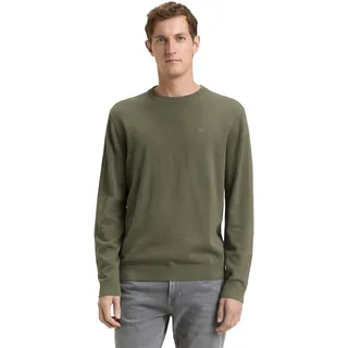 Rundhalspullover TOM TAILOR, Herren, Gr. XL, tea leaf melange, Strick, Obermaterial: 100% Baumwolle, meliert, regular fit hüftbedeckend, Rundhals, Bündchen, Pullover Rundhalspullover, mit Logostickerei