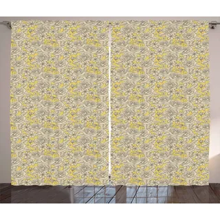 ABAKUHAUS Jahrgang Rustikaler Vorhang, Romantisch Blooming Roses, Wohnzimmer Universalband Gardinen mit Schlaufen und Haken, 280 x 245 cm, Erde Gelb und Beige