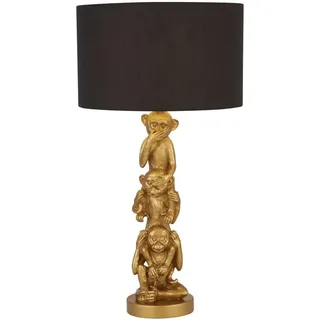 Licht-Erlebnisse Tischleuchte Stoff Resin Affen 51,5 cm hoch E27 in Gold Schwarz Modern dekorative Tischlampe Wohnzimmer Nachttischlampe Schlafzimmer
