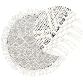 Beliani Kurzflor-Teppich Buldan 140/140 cm , Grau , Textil , Grafikmuster , Rund , 140x140 cm , Teppiche und Böden, Teppiche, Orientteppiche