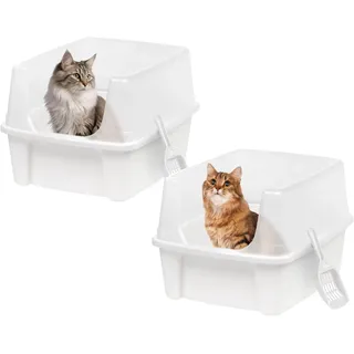 Iris Ohyama Katzenklo offen, bis 7 kg, 2er-Satz, Weiß, ohne Deckel, Katzentoilette, hoher Abnehmbarer Rand, Für große Katzen, Kätzchen, Toilet, Offene Toilette, BPA-frei, Cat Litter Box, CLH-12