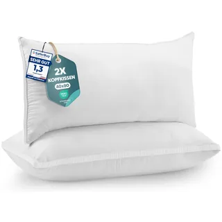 Utopia Bedding Kopfkissen (2er Set), 40 x 80 cm Schlafkissen, Gebürsteter Stoff Bezug Bettkissen, Premium Qualität Weich et Atmungsaktiv Kissen (Weiß)