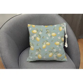 queence Dekokissen »Zitronen am Ast mit Blüte« Outdoor-Kissen mit Öse und dicker Stoffkordel, bunt