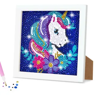 AUAUY Diamond Painting Set, Holzrahmen, 5D DIY Diamond Painting, Einhorn B | DIY Diamond Painting, Malen Nach Zahlen Diamant Painting Erwachsene, Diamant Painting Bilder Arts Craft, für Home Wand Decor