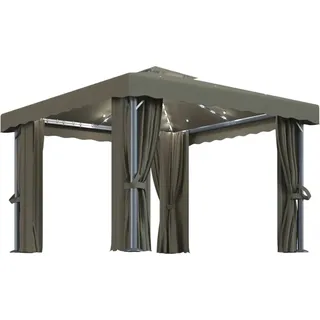 vidaXL Pavillon mit Vorhängen & LED-Lichterkette 3x3 m Taupe - Taupe