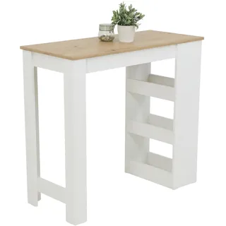 Hela Tische, Bistrotisch Bartisch Susi, Tischplatte Artisan Eiche, Regalgestell Weiß, Maß 115x50x103cm