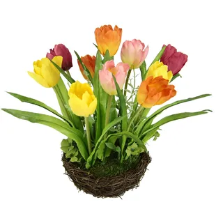 Flair Flower Gesteck Tulpe Kunstblumen Deko Blumen Frühjahrsdekoration Mittelstück Künstliche Pflanze Frühjahr Ostern Osterdeko Floristik Arrangement Blüten Hochzeit Seidenblume Tischdeko Zimmerpflanze Floristik