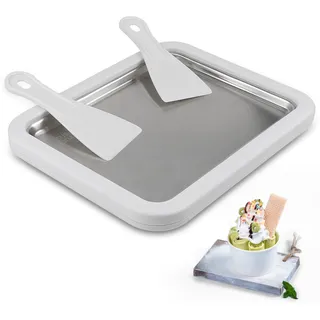 DBREAKS Eiscreme Roller Maker Pan, Eisplatte, Ice Cream Rolls Maker, Ice Rolls Maschine, Hausgemachtes Speiseeis, Eis Platte für Ice Rolls Edelstahl, Für Gefrorener Joghurt Eiscreme Gelato,Weiß
