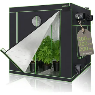 HIGHWERK Growzelt 200 x 200 x 200 cm, Indoor Grow tent, schwarz grün, Homegrow, Growschrank, Pflanzenzelt - Schwarz, Grün
