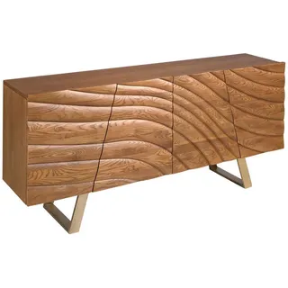 Angel Cerda Sideboard aus hellem Nussbaumholz und poliertem goldfarbenem Stahl 180/43/80 cm , Braun , Metall , Echtholz , Holz Optik , 2 Fächer , Rechteckig,Rechteckig , eckig , 180x80x43 cm , Esszimmer, Anrichten