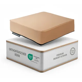 Sitzkissen Orthopädisch mit Memory Foam & Kunstleder - Ergonomisches Sitzkissen Stuhl als Sitzerhöhung (10 cm Kissenhöhe) - Für Stuhl, Bürostuhl, Auto & Rollstuhl - rutschfest & Pflegeleicht Sand