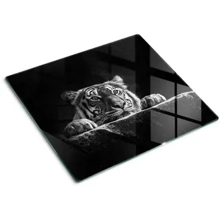 Tulup Glasplatte 60x52 cm Tiger , Schwarz , Glas , 60x52 cm , Küchenzubehör, Schneidebretter