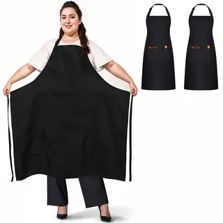 umboom 2 Stücke Übergrößen Schürzen mit 2 Taschen, Verstellbare Kochschürze für Männer und Frauen, Große Arbeitsschürze für Gastronomie, Grill, Küche, Geschäft, Bistro, Bar, Café, Garten (Schwarz)