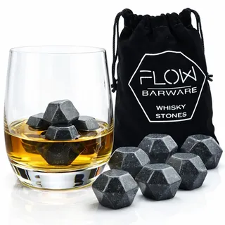 Whisky Stones Eiswürfelsteine aus Granit, wiederverwendbar 9 x Polished Diamond Whisky Stones grau
