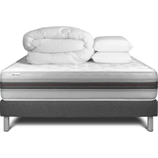Komplettpaket Bett - Matratze 180x200 cm + Boxspringbett mit Lattenrost (im Set) + 2 Kopfkissen + Bettdecke - Vitalmemo Back - Grau