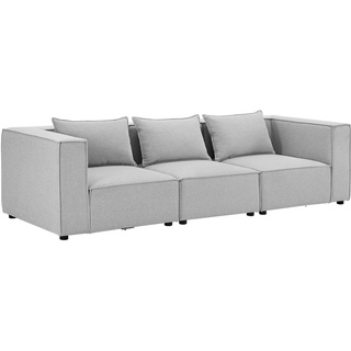 Modulares Sofa Domas 3 Sitzer mit Armlehnen + Kissen Stoff Hellgrau