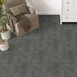 Hode PVC Bodenbelag Vinylboden Selbstklebend Fliesen Klebefliesen Boden Grau Betoneffekt 60cmX30cm Wasserdicht 1,8m2 Dicke1,5mm 10 Fliesen