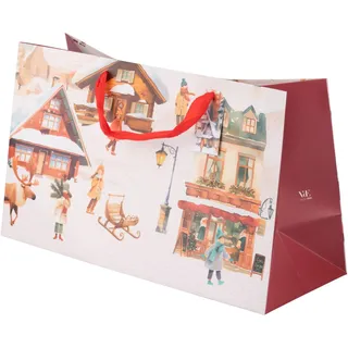 Set mit 12 Geschenktüten 39 x 15 x 23 cm aus Papier mit Stoffgriffen, Winter Village
