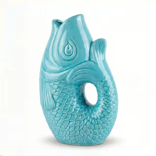 WESTCRAFT Fischvase aus Keramik, 4 Pastell Farben, 9 bis 22 cm, Koi Karpfenform, Blumenvase für stilvolles Wohnen, für dekorative Tischdekoration zuhause - handgefertigt (Türkis (H 16cm, Klein))