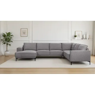 OTTO home Wohnlandschaft »XXL Sofa Oland, Struktur, Flachgewebe, Luxus-Microfaser, Boucle« U-Form, 342 cm, Wellenunterfederung, Skandi-Design, Metallfüße, braun