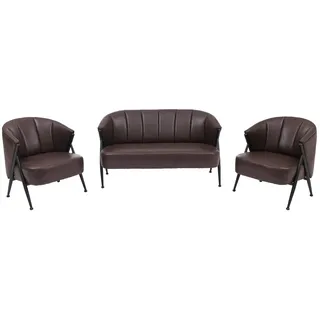 Mendler Wohnzimmer-Set HWC-P30, 2er-Sofa 2x Sessel, Vintage Retro Industrial Metall Kunstleder ~ dunkelbraun