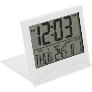 DOITOOL Wecker Digital Weiß Reisewecker Klappbar Mit Kalender Temperaturanzeige Kompakte Kleine Tischuhr Für Schlafzimmer Büro Leichte Elektronische Uhr Seniorenwecker