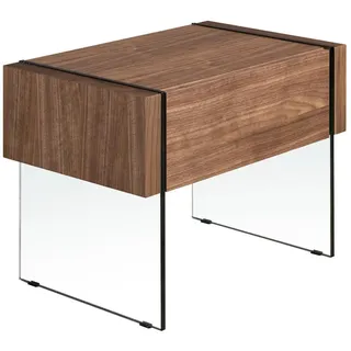 Angel Cerda Nachtschrank Nachttisch aus Nussbaum und gehärtetem Glas 58/39/43 cm , Transparent, Nussbaumfarben , Holz, Glas , 58x43x39 cm , FSC 100% , Schlafzimmer, Nachtkästchen