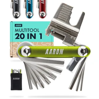AARON Tool 20 in 1 Multitool - Fahrrad Multifunktionswerkzeug aus rostfreiem Stahl/Aluminium - faltbares Mini Fahrradwerkzeug mit vielen Funktionen - praktisches Bike Tool in Grün