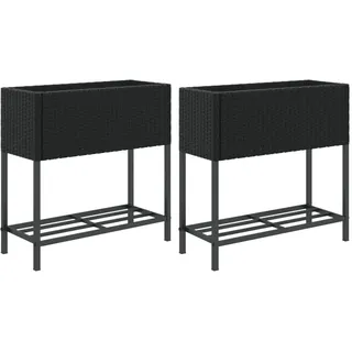 Hochbeete mit Ablage 2 Stk. Schwarz 70x28x70 cm Poly Rattan - Schwarz